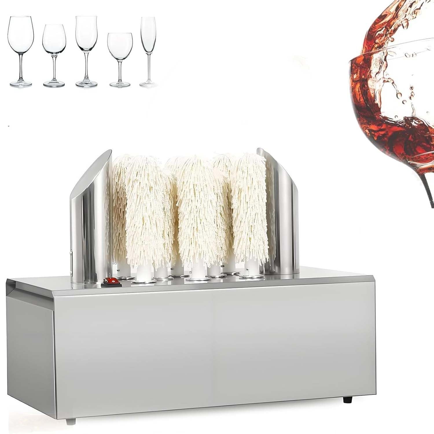 Polisseuse De Verres À Vin Électrique Professionnelle Avec 3/5/8 Brosses Lavables, Capacité De 300/330/660 Ver-res/heure, Sans Rayures Pour Les Ve-rres À Vin, Pour Les Bars Et Cafés(8Head)