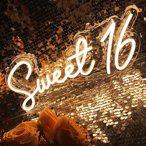 Sweet 16 Warm White LED Neon Sign for Sweet 16th Birthday Party Decorations,Perfect Gifts for Coming-Of-Age Ceremony,Also Can be Used As a Small Night Light,5V USB Power Supply,Size 15.7 * 6.7inches