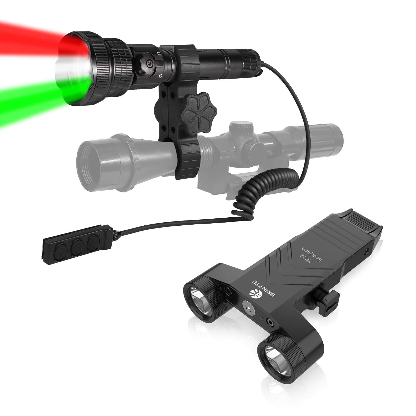 Brinyte T28 Red Green White Hunting Light XP22 1300 Lumens Weaponlight Bundle