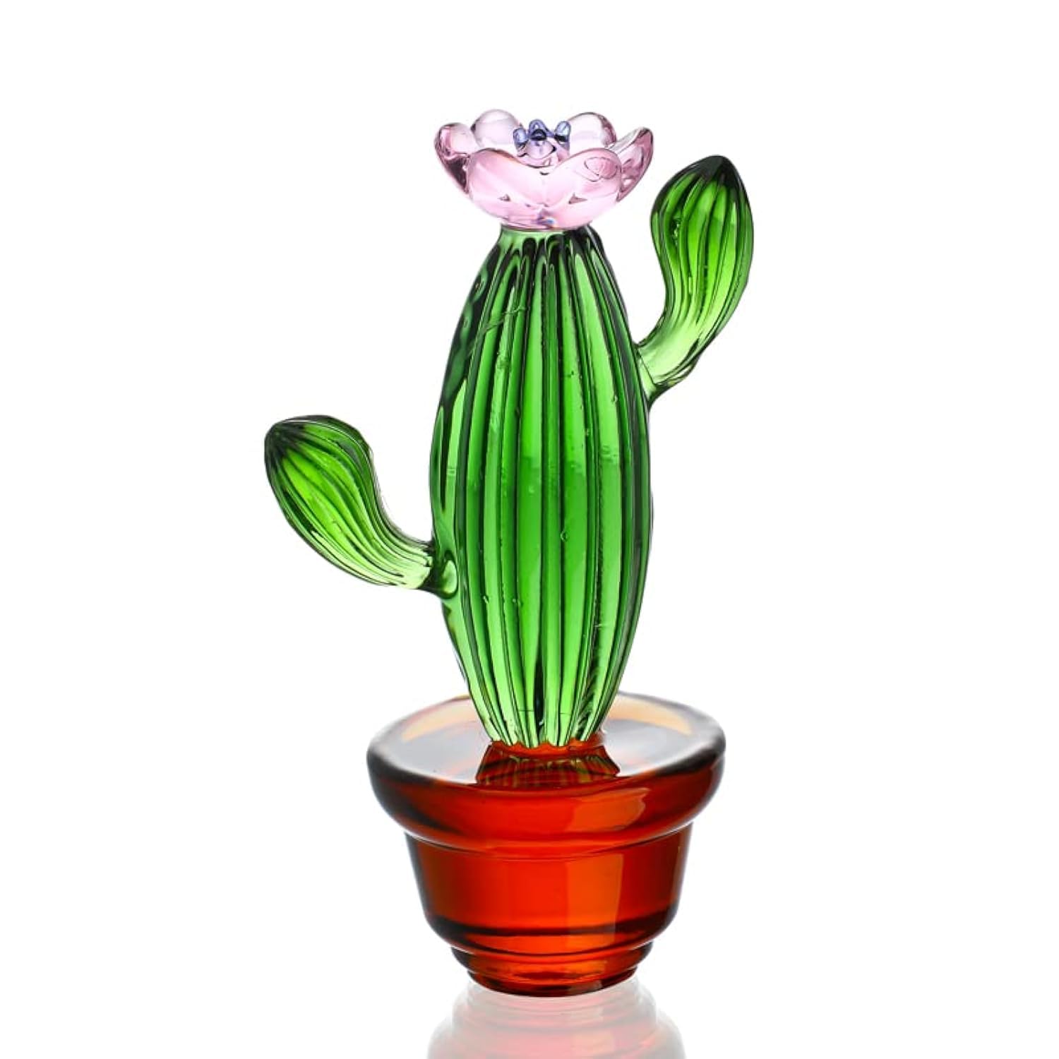 4.3inch Handmade Blown Glass Art Cactus Figurine Crystal Cactus Decor Ornaments Collectibles Glass Home Tabletop Simulation Plants Decoration Ornaments Gift for Mum Women