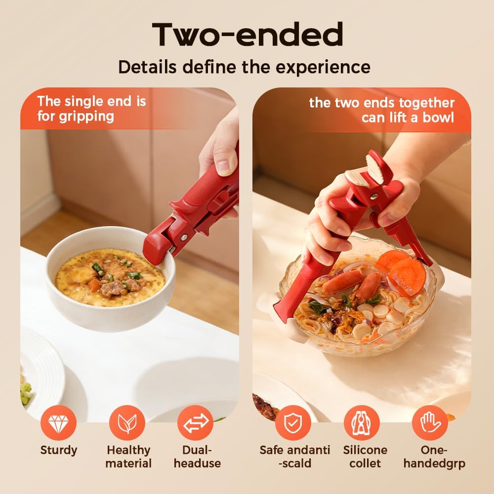 Hot Plate Gripper Tongs, 2026 New Multi-Function Anti-Scald Bowl Clip, Non-Slip Hot Plate Gripper Tongs for Microwave, Oven, Air Fryer, Steamer, Pots & Bowls (2, Red)