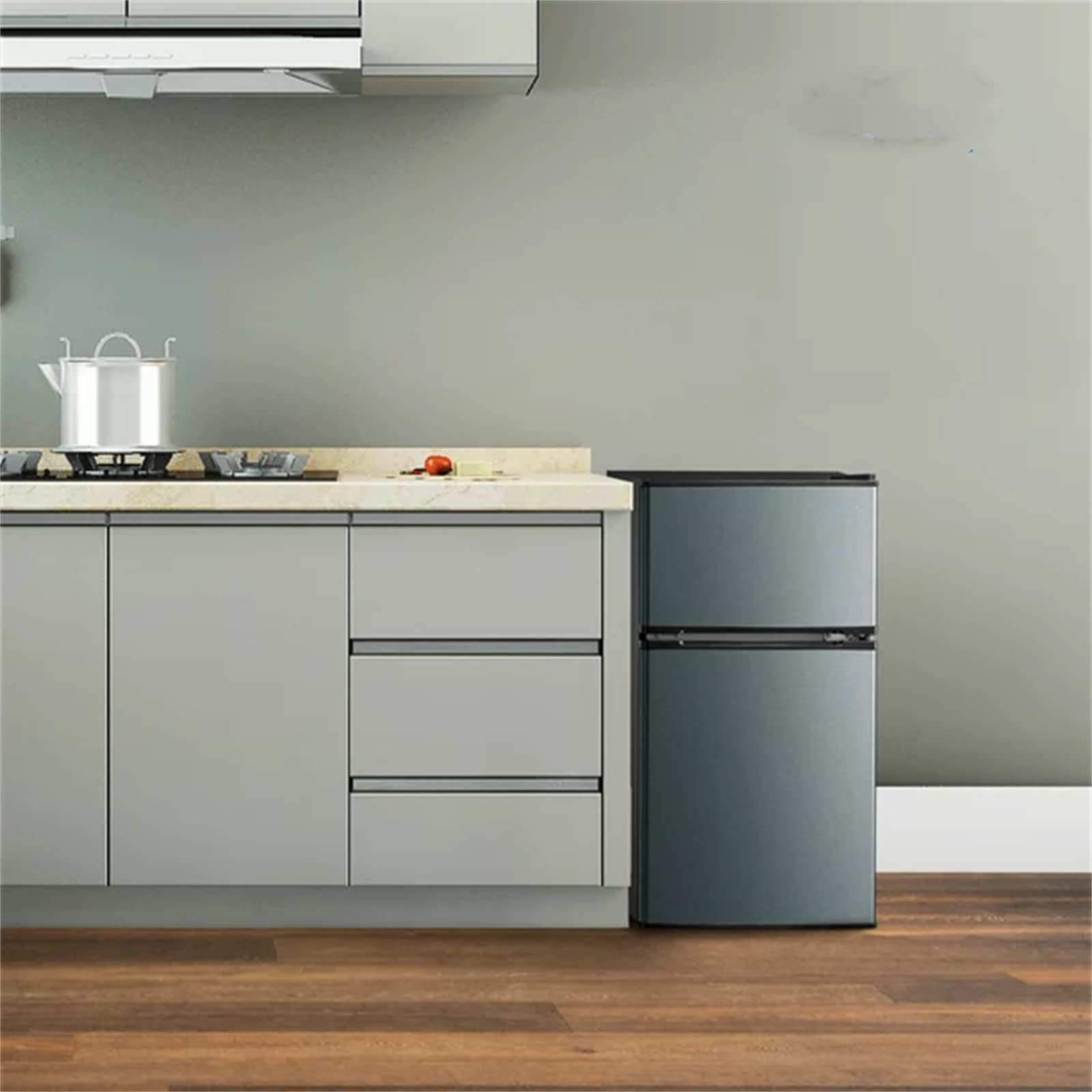 2 Door Mini Fridge, 3.2 Cu Ft Compact Refrigerator With Freezer For Dorm Apartment Drinks Snacks Cooling (Stainless Steel) on Fridge.com - View 3