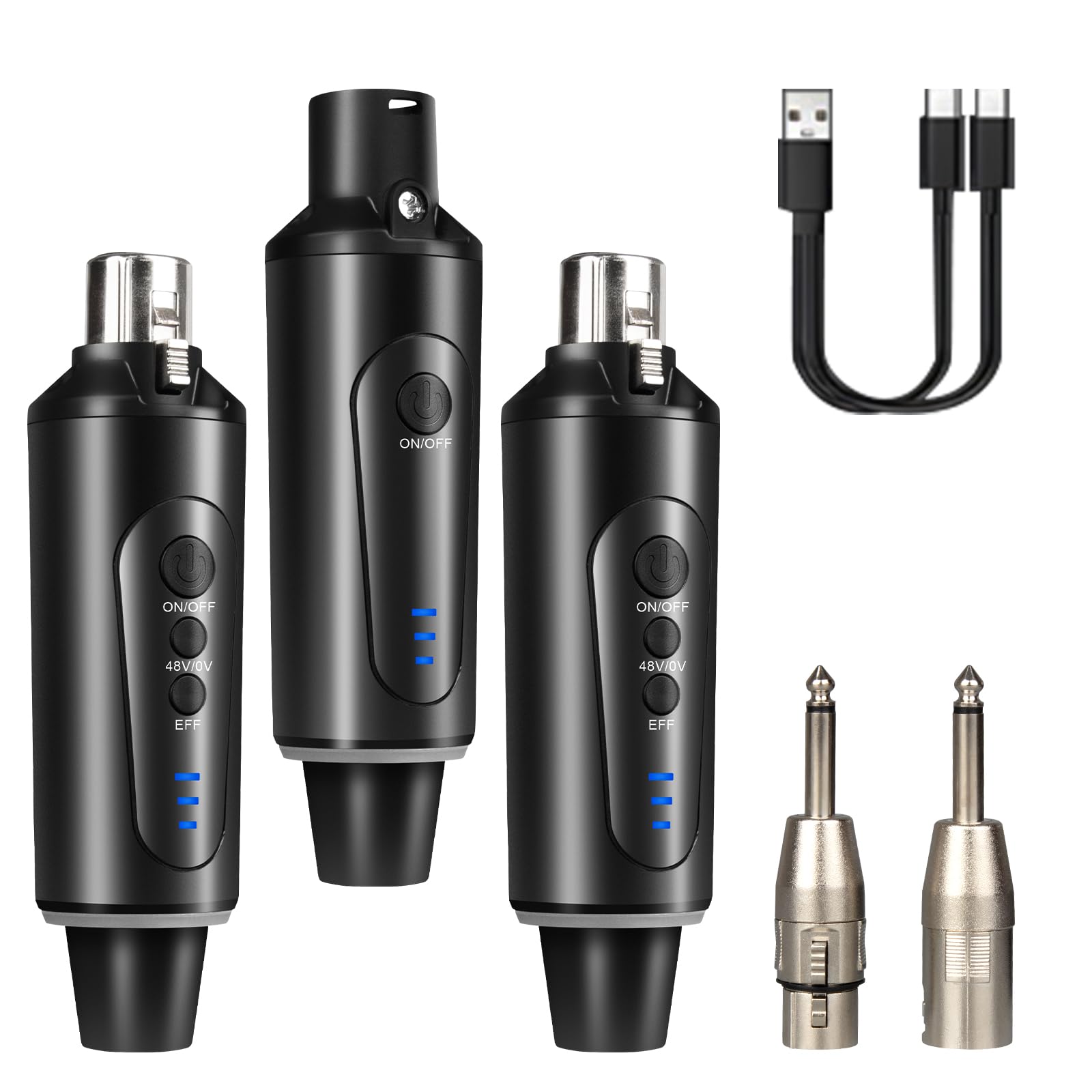 Depusheng S5 Émetteur-récepteur de guitare sans fil avec 2 émetteurs XLR sans fil et 1 récepteur avec commutateur de réverbération pour microphones à condensateur dynamique et 48 V, mixeur audio