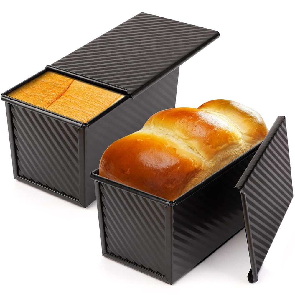 CTRLZS Loaf Pan 2 Pack, Non-Stick Bread Pan with Lid Carbon Steel Bread Toast Box Mold with Cover for Bakeware Bread Easy to Use