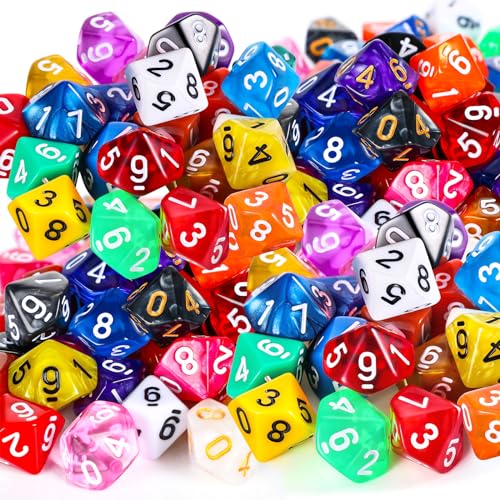 Skylety 50 Pcs 10 Sided Dice for Classroom with Black Pouch Polyhedral Dice Game Set Back to School Compatible with RPG MTG Tabletop Role Playing Table Games Multi Colored Assortment