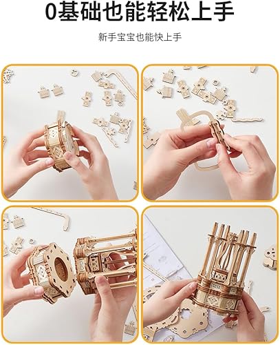 Miniatura 5 de BaronHong Rompecabezas 3D  Kits de modelo de triciclo de motocicleta de madera para adultos, diseño retro Sidecar Kit de construcción (amarillo, M)