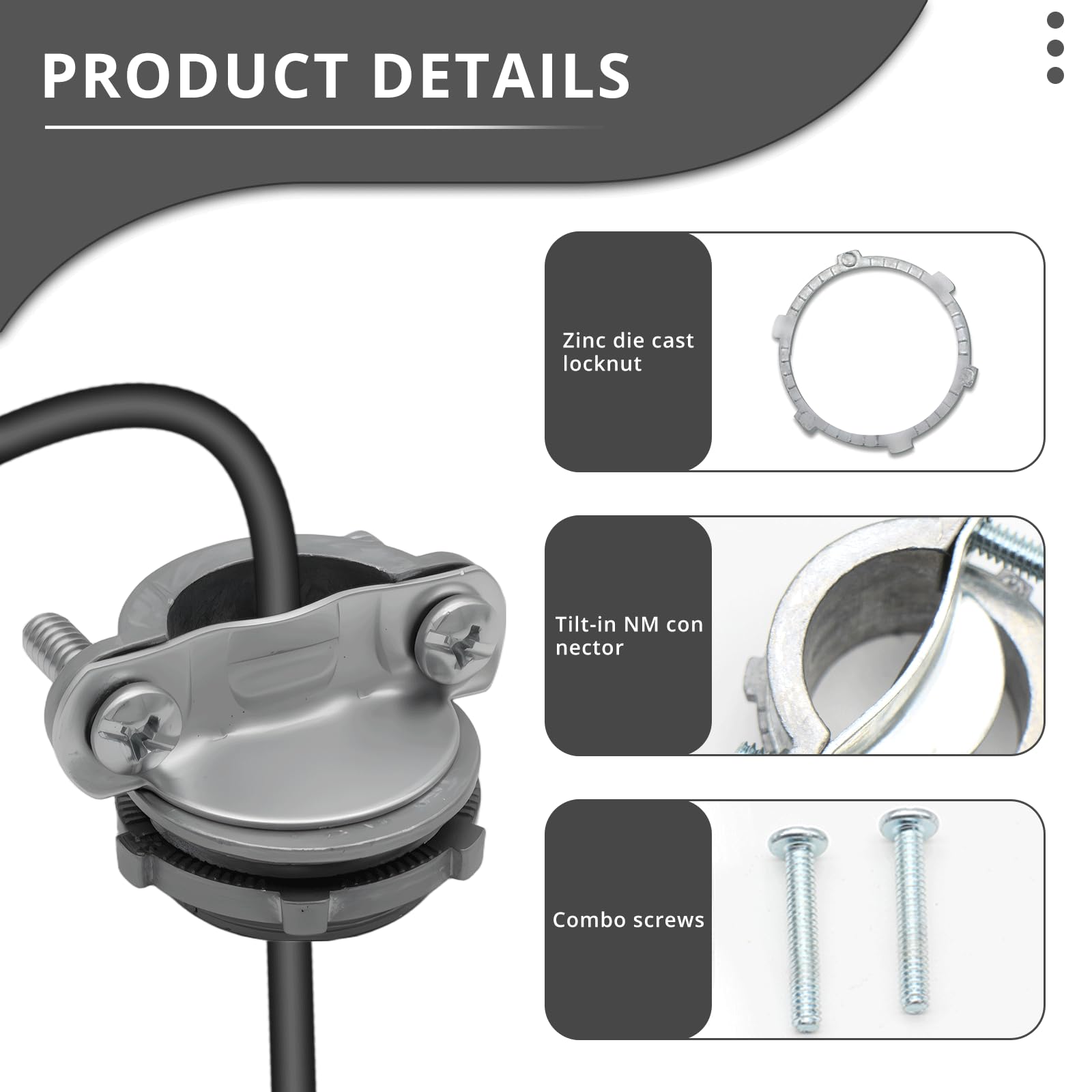 Snapklik.com : 4Pcs Clamp Type Cable Connectors,1/2” Metal Electrical