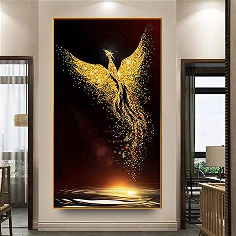Nicole Knupfer DIY 5D Diamond Painting,Golden Phoenix Crystal Rhinestone Diamond Painting Embroidery Pictures Art Craft for Home Wall Decor Wall Hanging, 40 x 80 cm