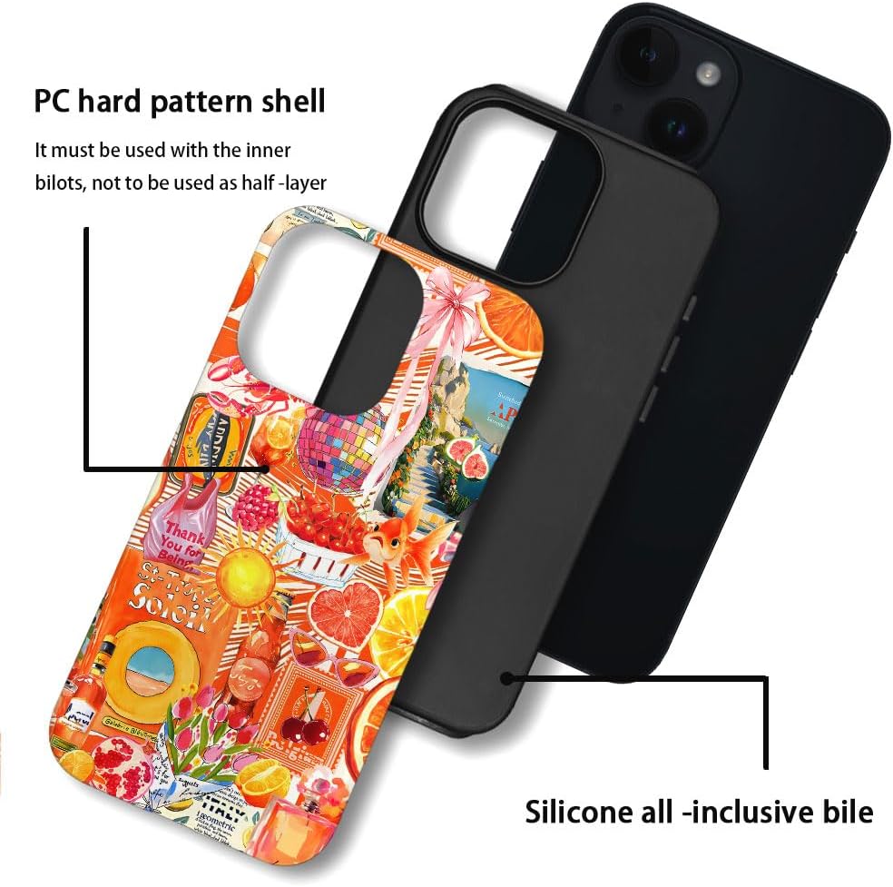 DAIZAG Case Compatible with iPhone 13,Durable Shock Protection Cover for Girl Women,Collage Orange Fruits Bright Aesthetic image 3