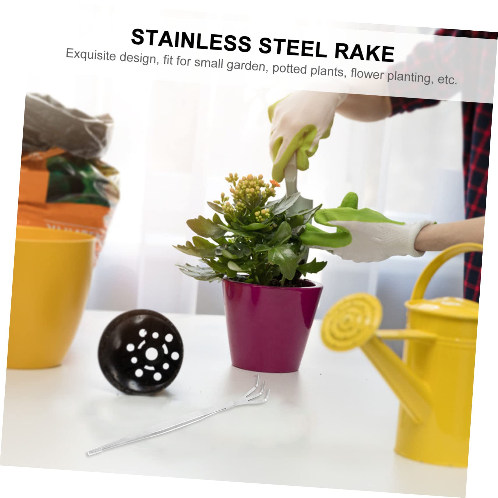 Happyyami 2pcs Gardening Tool Tweezers Rake Long Steel Bonsai Rake for Small Garden