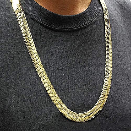 TUOKAY Big Heavy Fake Gold Herringbone Chain 31 Inch Long 11mm Thick Necklace, Faux 18K Gold Costume for Women and Men3
