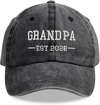 Grandpa EST 2026 Hats for Men, Gifts for Dad, Funny Daddy Baseball Cap Adjustable Embroidered Cotton Hat for Fathers