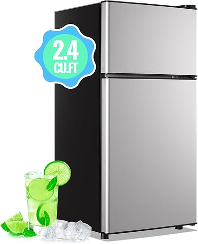 Mini refrigerador con congelador, refrigerador personal de 2.4 pies cúbicos solo para uso de una persona, refrigerador pequeño plateado de tamaño disponible en Yaxa Costa Rica