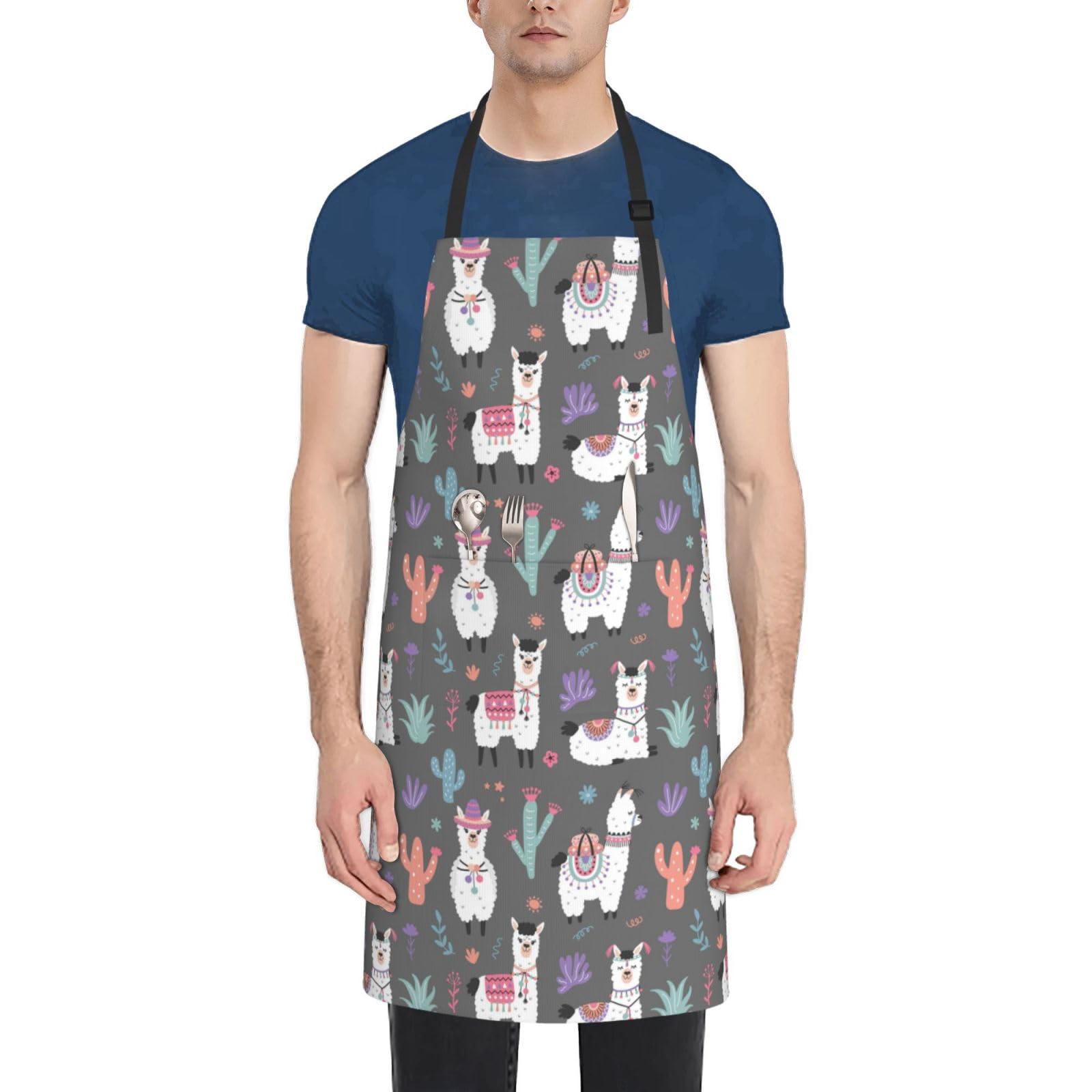 Czzyh Men's As Shown & Wo Adjustable Waterproof Apron, Cute Retro Alpaca Apron For Home Kitchen, Restaurant, Coffee House, Atelier, Flower Shop