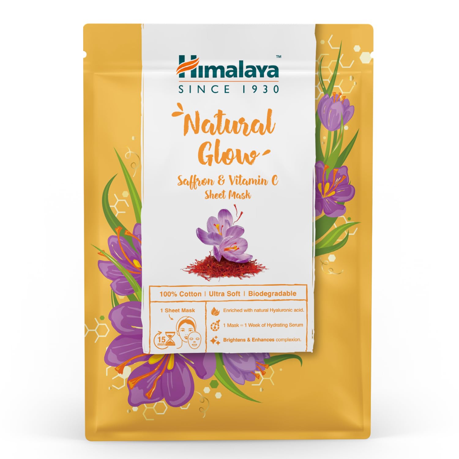 Himalaya Aydınlatıcı Kağıt Maske, Safran, C Vitamini, Hyaluronic Acid,%100 Pamuk, Geri Dönüştürülebilir, Tüm Ciltler, 30 gr