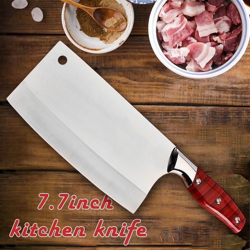 Meat Cleaver,Cleaver Knife 7.7 inch Sharp Blade Kitchen Knife Meat Chopping Slicing Vegetables Cutter High Carbon Steel Chef Knife Fish Knife Cleaver