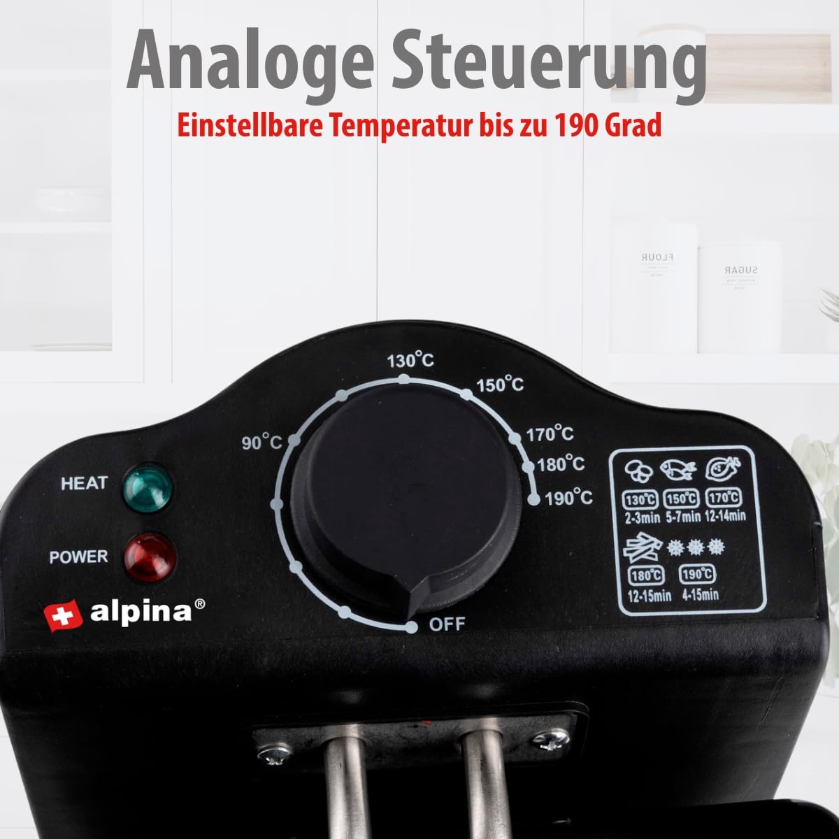 alpina Fritteuse - 3 Körbe - 5 Liter - 2000 Watt - Thermostat bis 190 °C - Anti-Heizung - Edelstahl