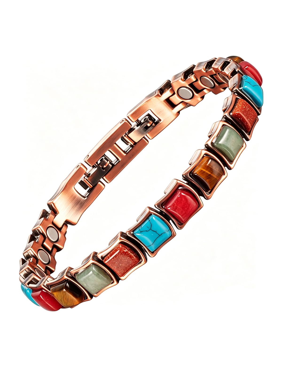 YINOX Magnetfeldtherapie-Kupferarmband für Frauen, türkisfarbenes buntes Armband, reines Kupfer-Magnetarmband