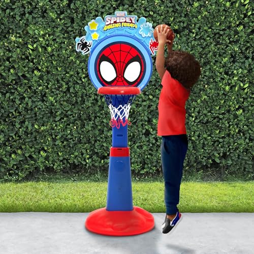 Image of Spidey and His Amazing Friends Plastic Basketball Set by Delta Children - Includes Basketball Hoop, 1 Basketball and Ball Pump