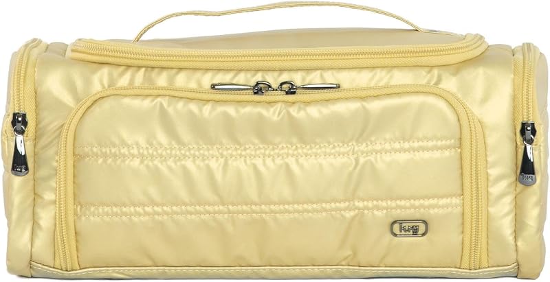 Necessaire para cosméticos Lug Trolley com compartimento sanfonado para pincéis, sleeve para mala e acabamento Metallic Gold, 1 unidade