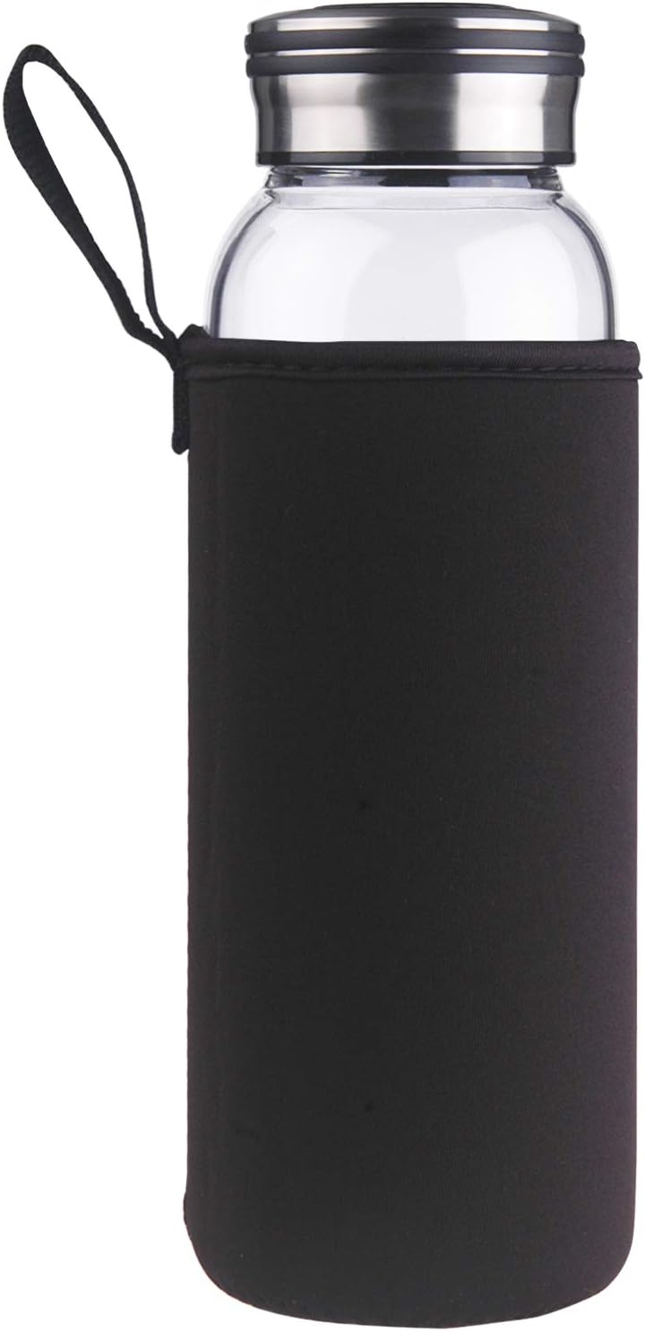 Cleesmil Reusable Glass Water Bottle with Neoprene Sleeve BPA Free 32 oz