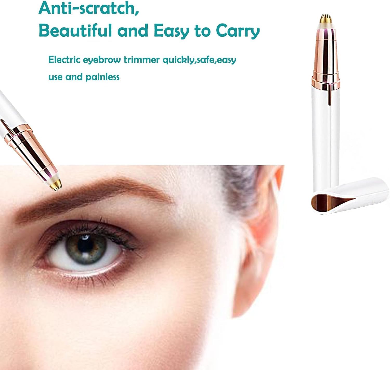 Penna trimmer elettrica ricaricabile USB per sopracciglia, rimuovi peli indolore e preciso, strumento sicuro per viso, gambe, labbra, ascelle e mani (Bianco)