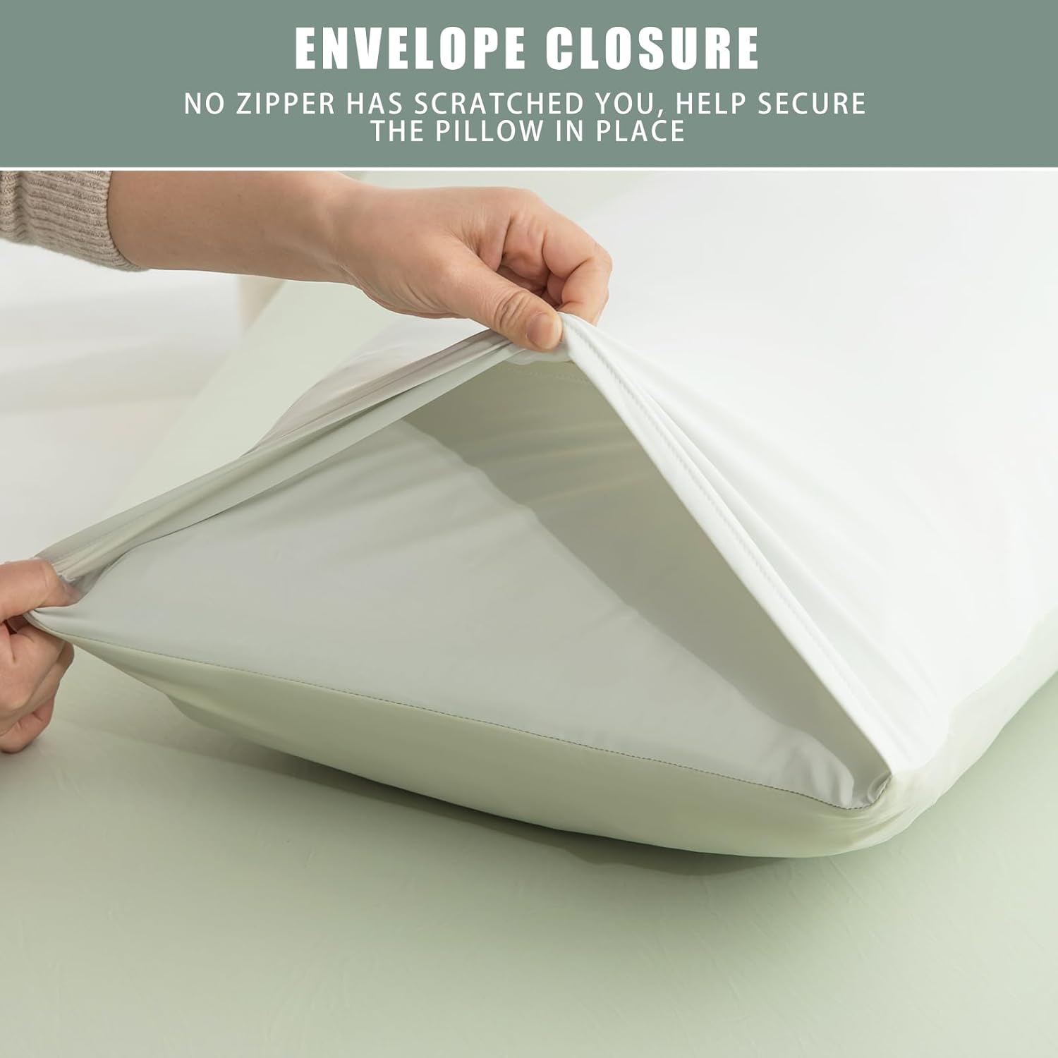 TELUS Cooling Pillowcases for Hot Sleeper King Size 2-Pack, Silky Soft Breathable Pillow Case with Envelope Close, Stay Cool Pillow Cover for Night Sweats, 20x36 Inch, Green - Image 5