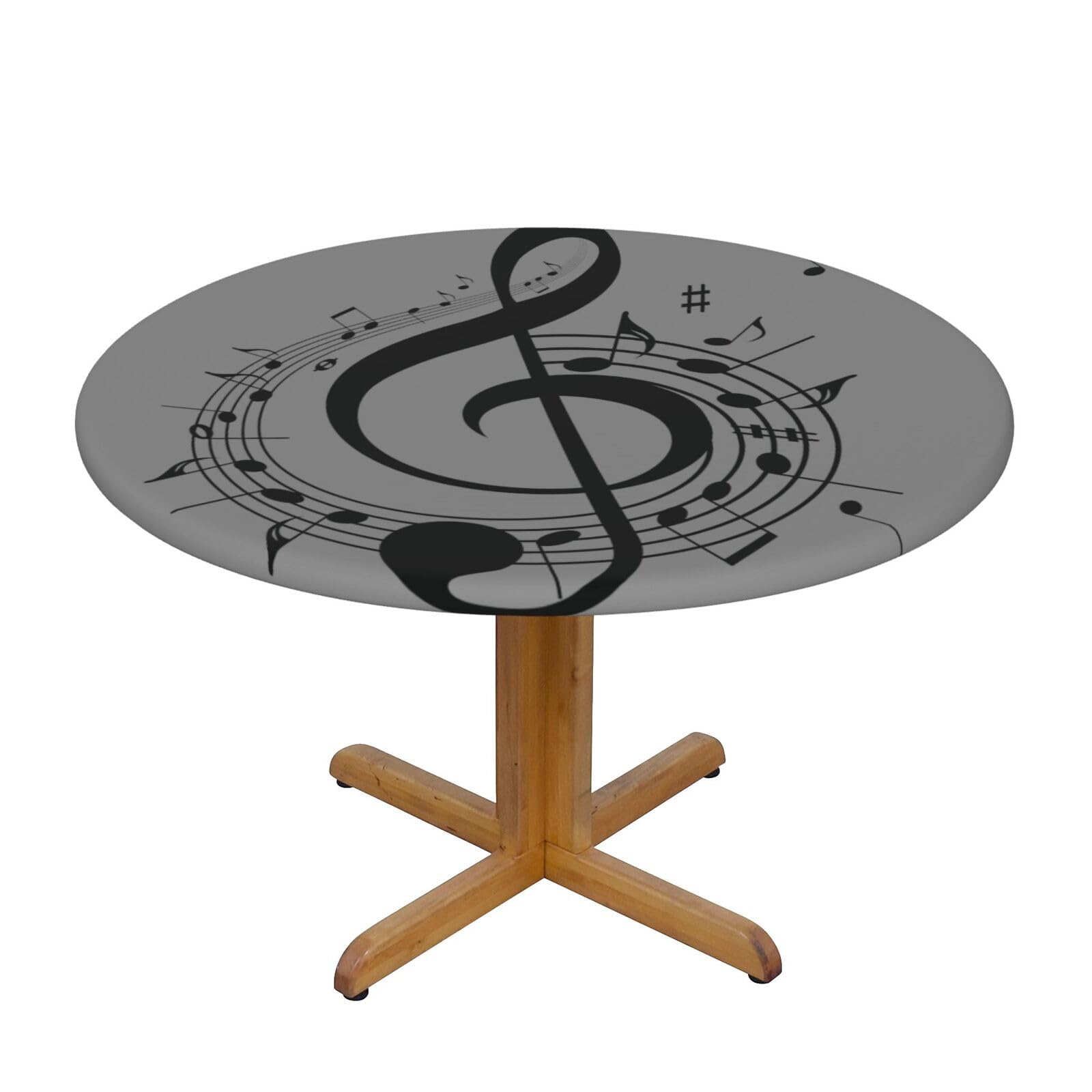 Ffshkowe Music Symbol Elastic Round Tablecloth Oil Proof Table Cover For Dining Party Picnic
