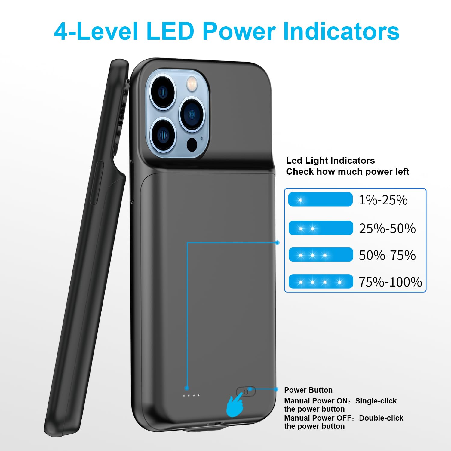 Funda de batería para iPhone 13 Pro Max, 8500 mAh recargable y resistente, práctica funda de carga, duración adicional de la batería para iPhone 13 Pro Max (solo se adapta a 6.7 pulgadas