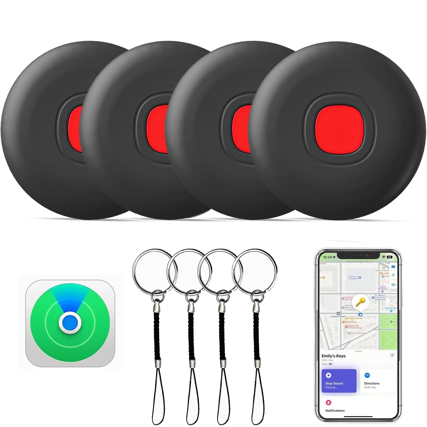 Lot de 4 étiquettes de suivi d'air intelligentes, étanche IP68, traqueur de bagages Bluetooth fonctionne avec l'application Apple Find My (iOS uniquement), localisateur de clés et localisateur