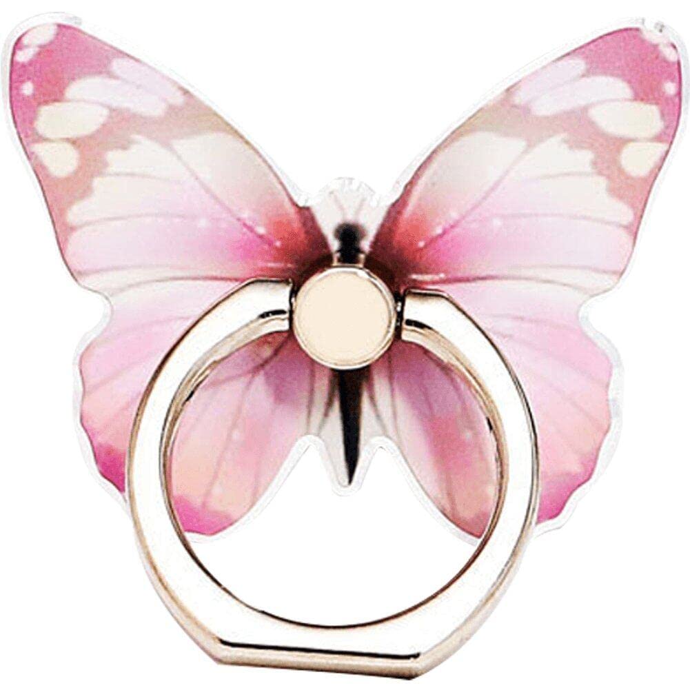 Hrippy Pink Cute Butterfly Phone Ring Stand Holder 360 Rotation Spin Phone Ring Grip Socket Metal Convenient Smartphone Bracket For Cellphone