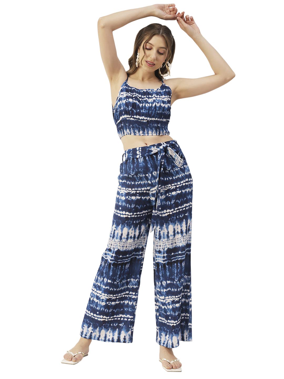 moomaya Printed Summer Coord Set, 2 Pcs Set Crop Top With Palazzo Women Clothing-picture-18