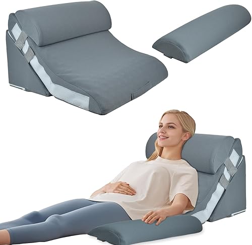 Juego de 4 almohadas ortopédicas de cuña para cama, almohada de cuña de espuma viscoelástica con curva ajustable, cuñas de almohada para poscirugía,