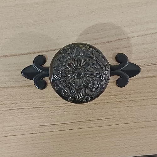 Miniatura 8 de HUAMULAN Paquete de 10 pomos de cerámica retro vintage para aparador de cocina, pétalos de cocina, tiradores de gabinete de aleación de zinc, placa