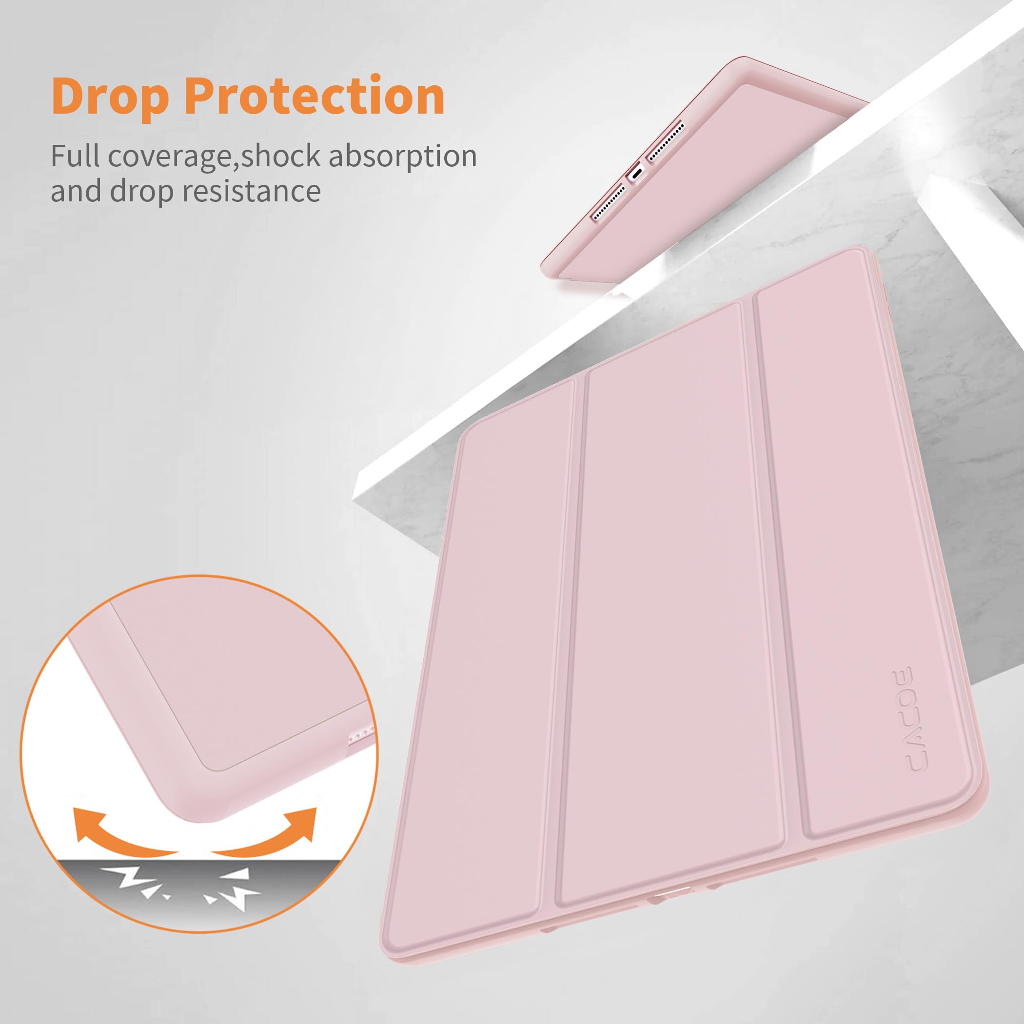 CACOE Cover Custodia Compatibile con iPad 9a Generazione 2021/iPad 8a Gen 2020/iPad 7a Gen 2019, Leggero Cover Protettivo Supporto con Pencil Holder per iPad 10.2 Auto Sveglia Sonno,Rosa