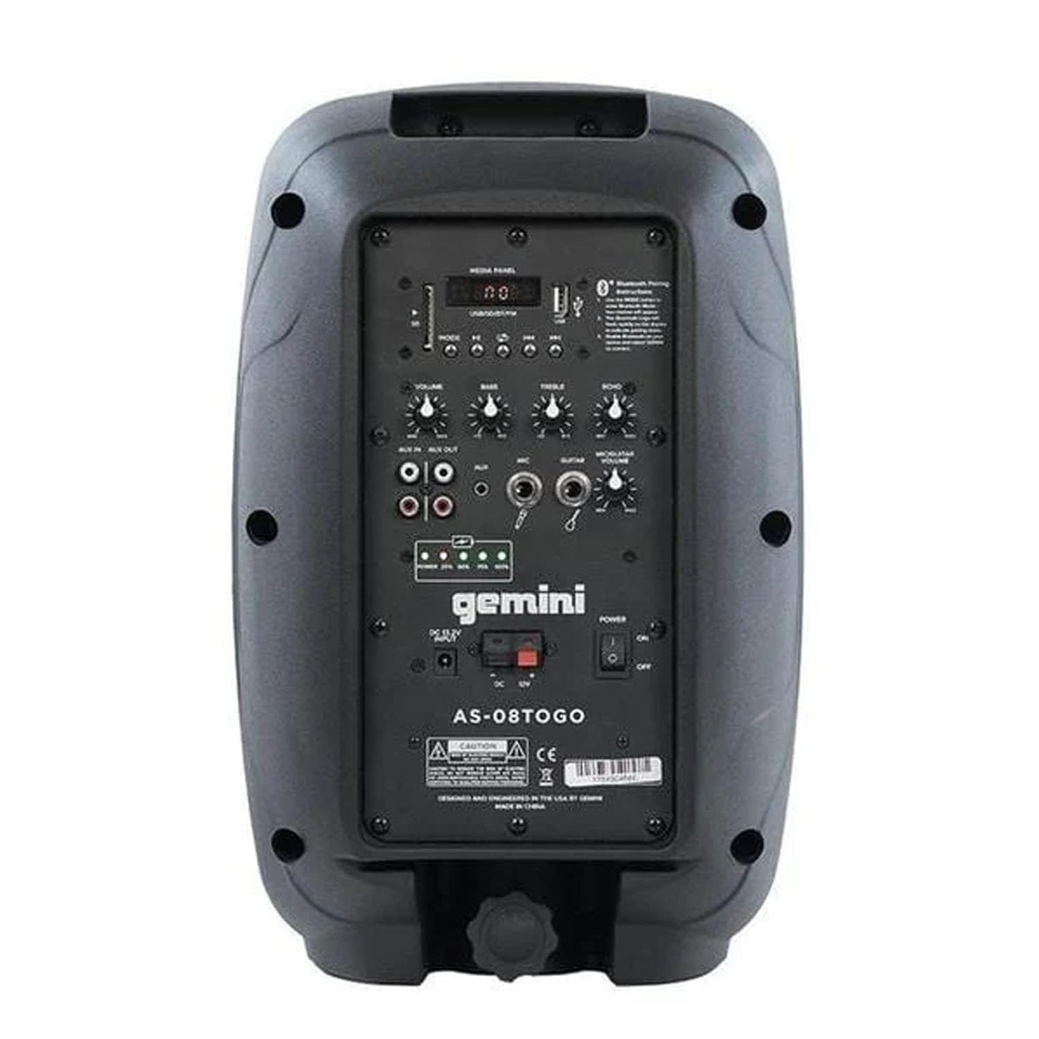 Enceinte Active Gemini AS 08 Togo Active sur Batterie - 500W - 2 MICROS, USB/Bluetooth/AUX/SD, SONORISATION DJ PA Pied