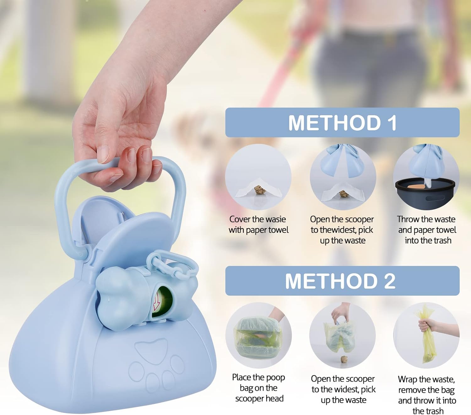 Dog Poop Scooper for Large and Small Dogs with 2 Waste Bag and 1