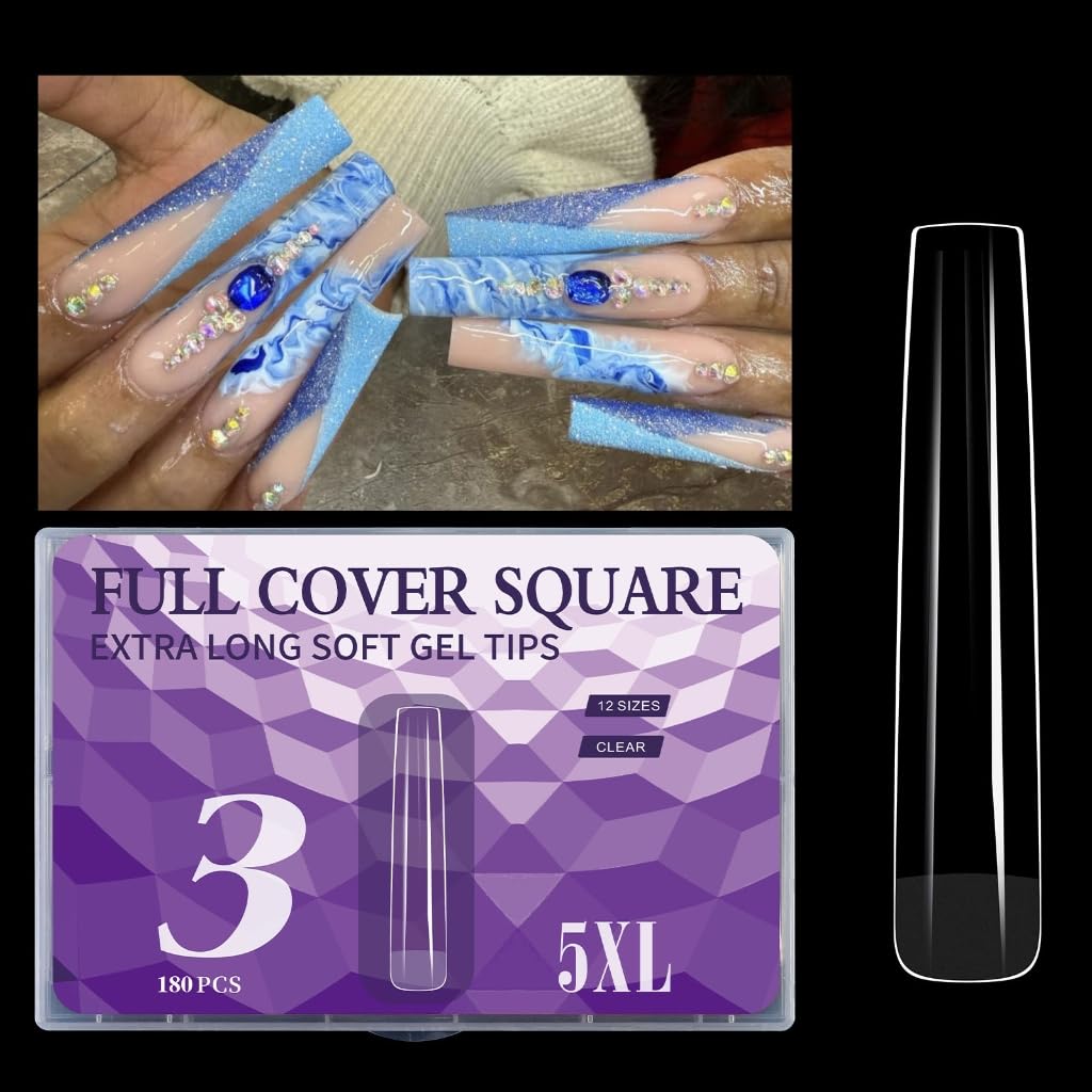 180pcs 5XL Long Clear Full Covers Nails Tips for Professional Salon Nails Art Fashionable Manicure Nails Accessories