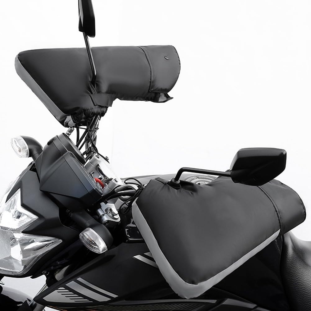 Fundas de manillar de bicicleta de invierno con forro polar, guantes de ciclismo resistentes al viento para montar en clima frío, negro (gris)
