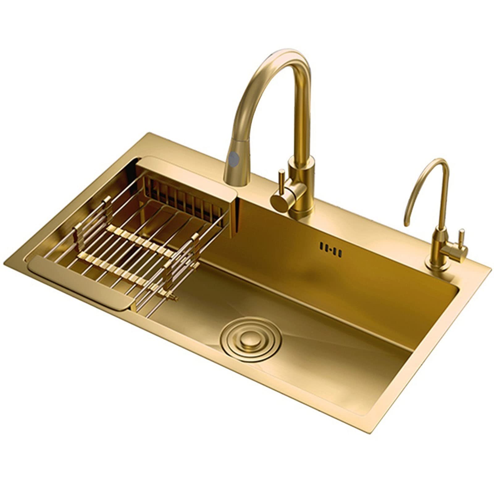 WIQUYBML Kitchen Sink With Water Purifier Faucet 3.0MM Thickness Middle Island Bar Large Single Drain Assembly (Color : Gold, Size 72 * 45 21cm)
