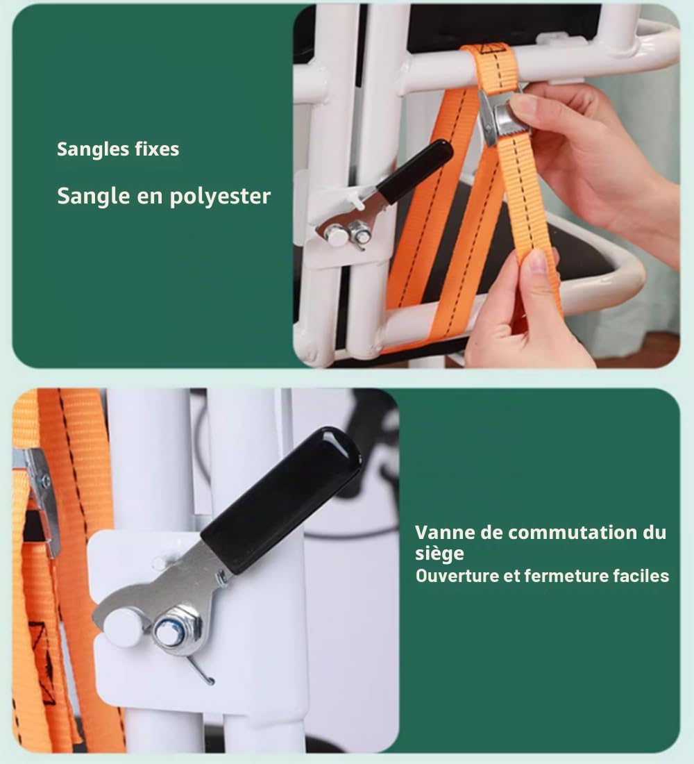 Chaise de transfert hydraulique pour patient avec position assistée, hauteur réglable de l'assise à la verticale, avec dossier haut doux et siège doux, fauteuil roulant pouvant supporter 136 kg pour