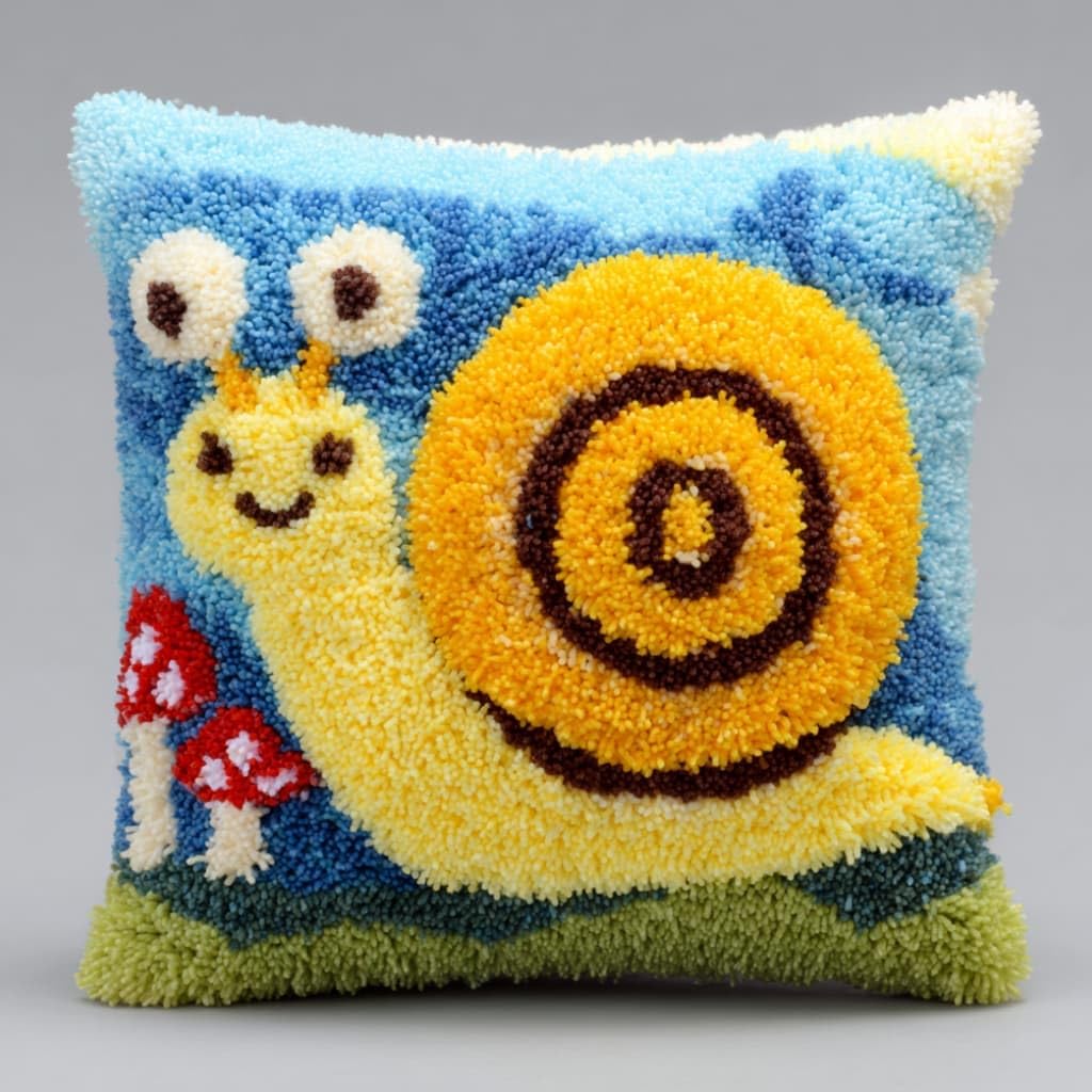 Taxpy Latch Hook Cushion Kits Snails Pillowcase Kits Embroidery Kit 17X17 Inch DIY Needlework Pillow Cover Sofa Cushion Rug Making