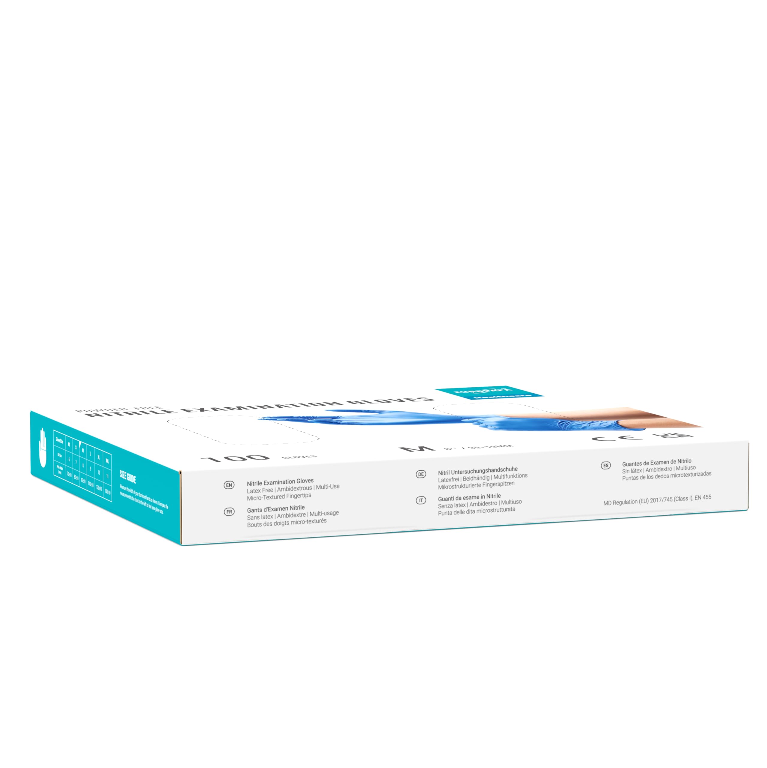 EUROPAPA® 2000 Stück (20x100) Nitrilhandschuhe Box Einweghandschuhe, Einmalhandschuhe, Untersuchungshandschuhe, puderfrei, ohne Latex, unsteril, latexfrei, disposible gloves (M, Ocean Blau)