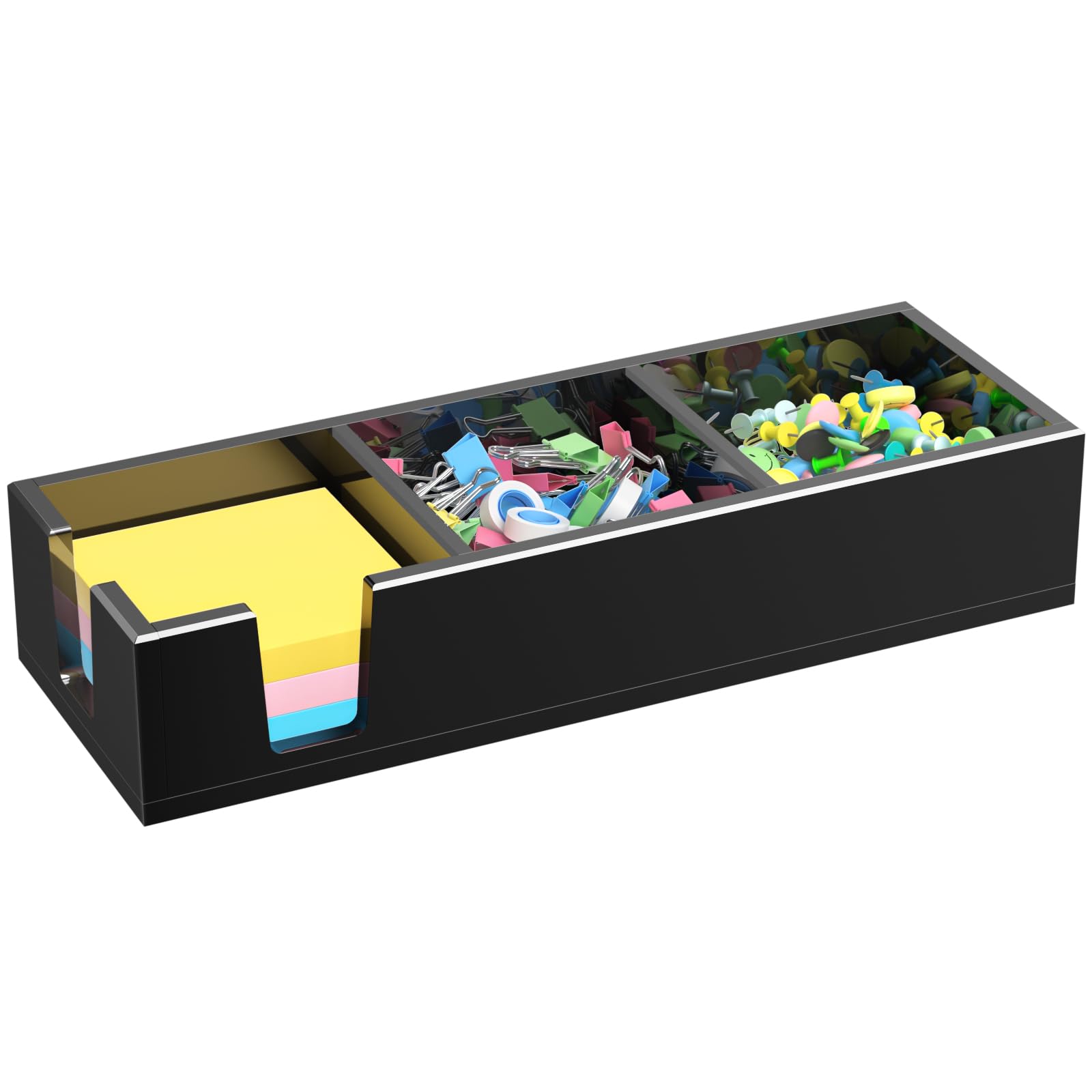 Soporte adhesivo acrílico, soporte autoadhesivo para bloc de notas sin blocs, dispensador de notas, organizador de escritorio para escuela, oficina, hogar (3 x 3 pulgadas, 3 en 1, negro)