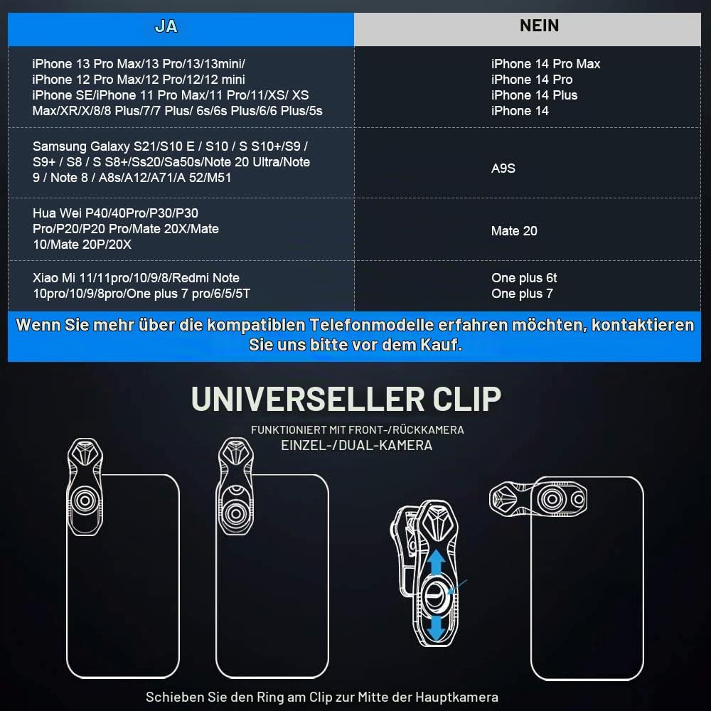 APEXEL HD Handyobjektiv-22X Teleobjektiv+25X Makroobjektiv+120 ° Weitwinkelobjektiv+205 ° Fisheye 4 IN 1 Telefonobjektiv-Kit mit Stativen für iPhone 11 Pro Huawei P30 Samsung