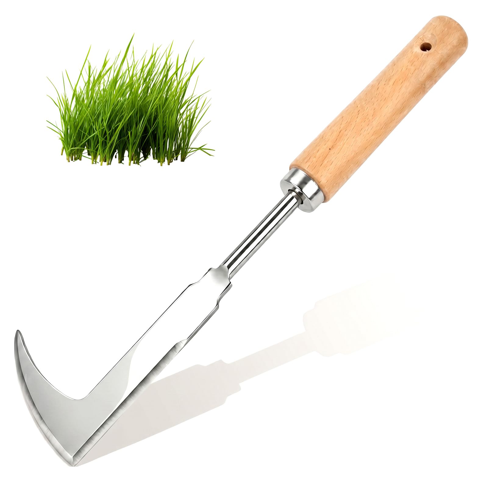 Couteau Désherbeur 31,5 cm avec Manche en Bois, Outil à Main pour Enlever Mousse et Mauvaises Herbes des Fissures, Lame en Acier Inoxydable Dentelée, Jardinage