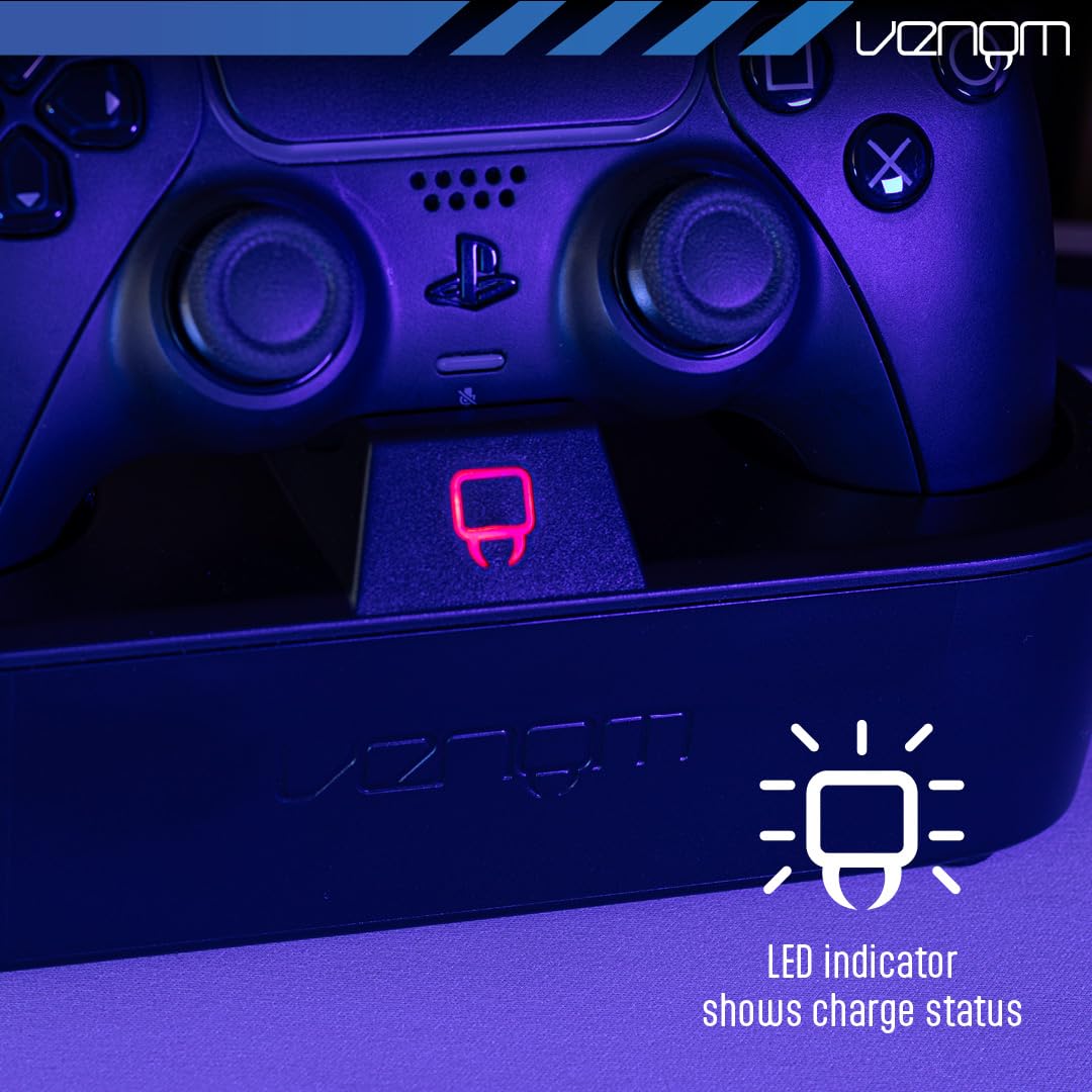 Venom Stacja Turbo do Ładowania Kontrolera PS5 | Szybka Ładowarka DualSense & Edge z Wskaźnikiem LED | Stacja Ładowania z Inteligentną Ochroną