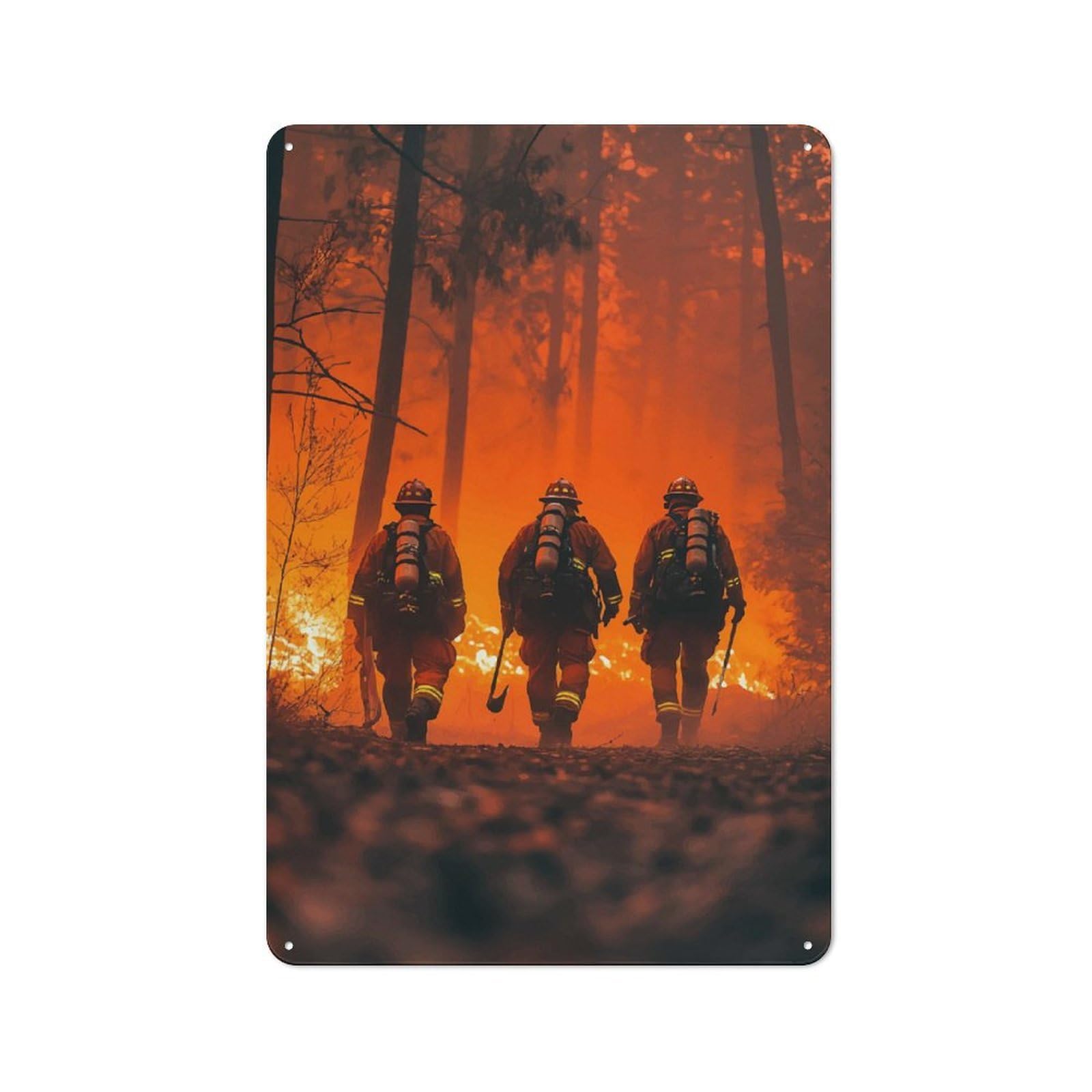 Junmoney Firefighters Forest Fire Rustic Metal Wall Decor 30X20cm, Country Metal Sign For Kitchen, Cottage, Porch Or Garden Room