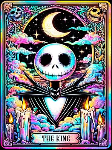Halloween Skeleton King 5D Diamond Art Kits for Adults DIY Full Round Drill Skull Jack Diamond Painting Kit for Beginners Scary Halloween Gem Art Paint by Diamonds Easy Home Wall Decor 12X16 Inch