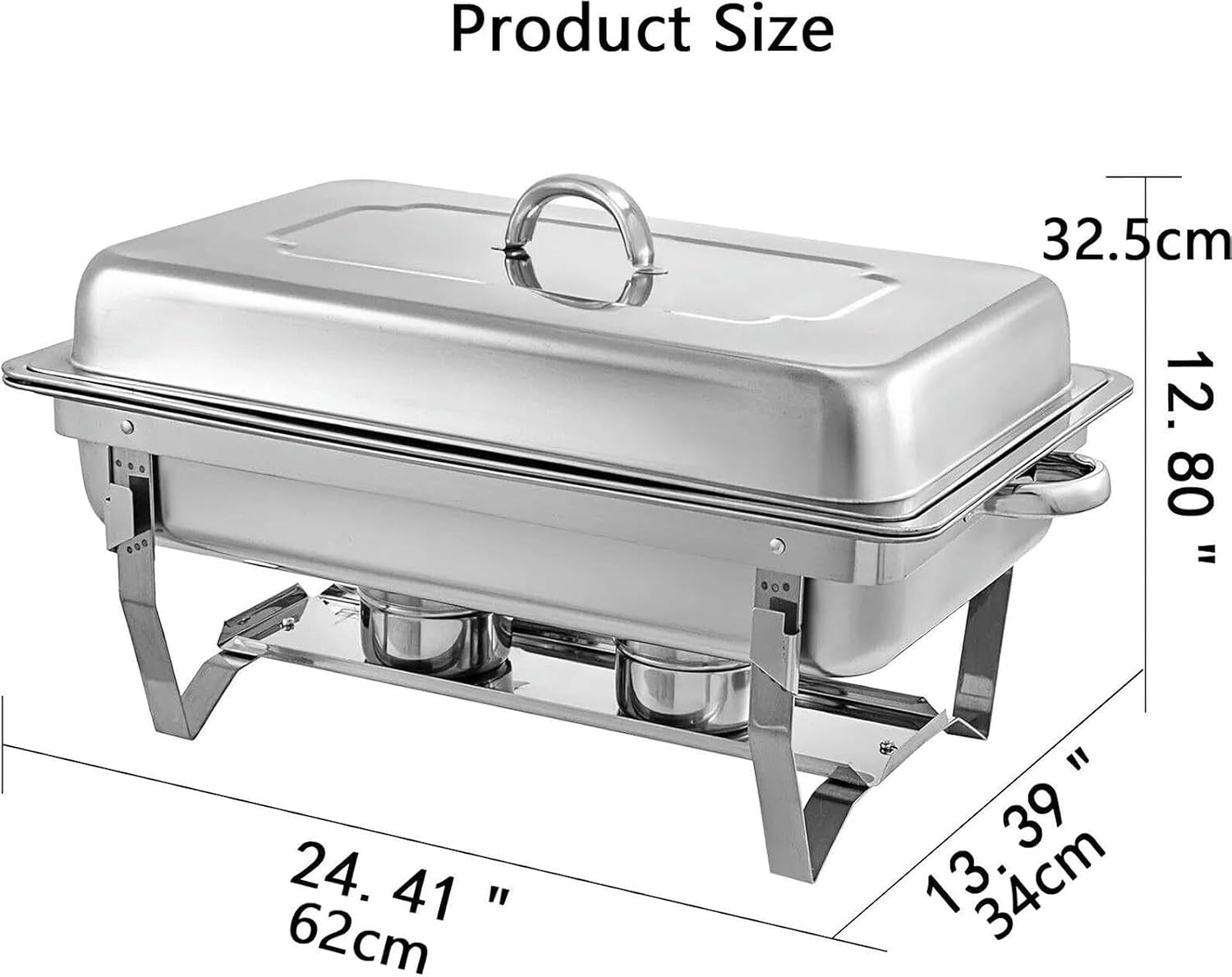 9L Stainless Steel Full Size Hot Pot Buffet Complete Set with Water Tray Half Size Food Plate Fuel Rack and Lid Party Buffet Food Warmer 2 Pieces,3pcs